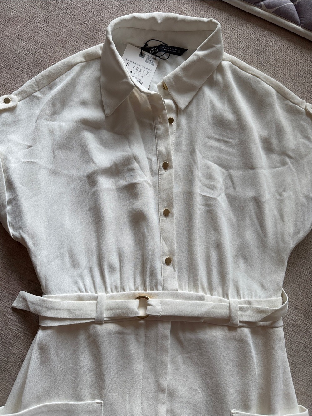 Zara Cream Belted Mini Dress Small - Picture 3 of 11